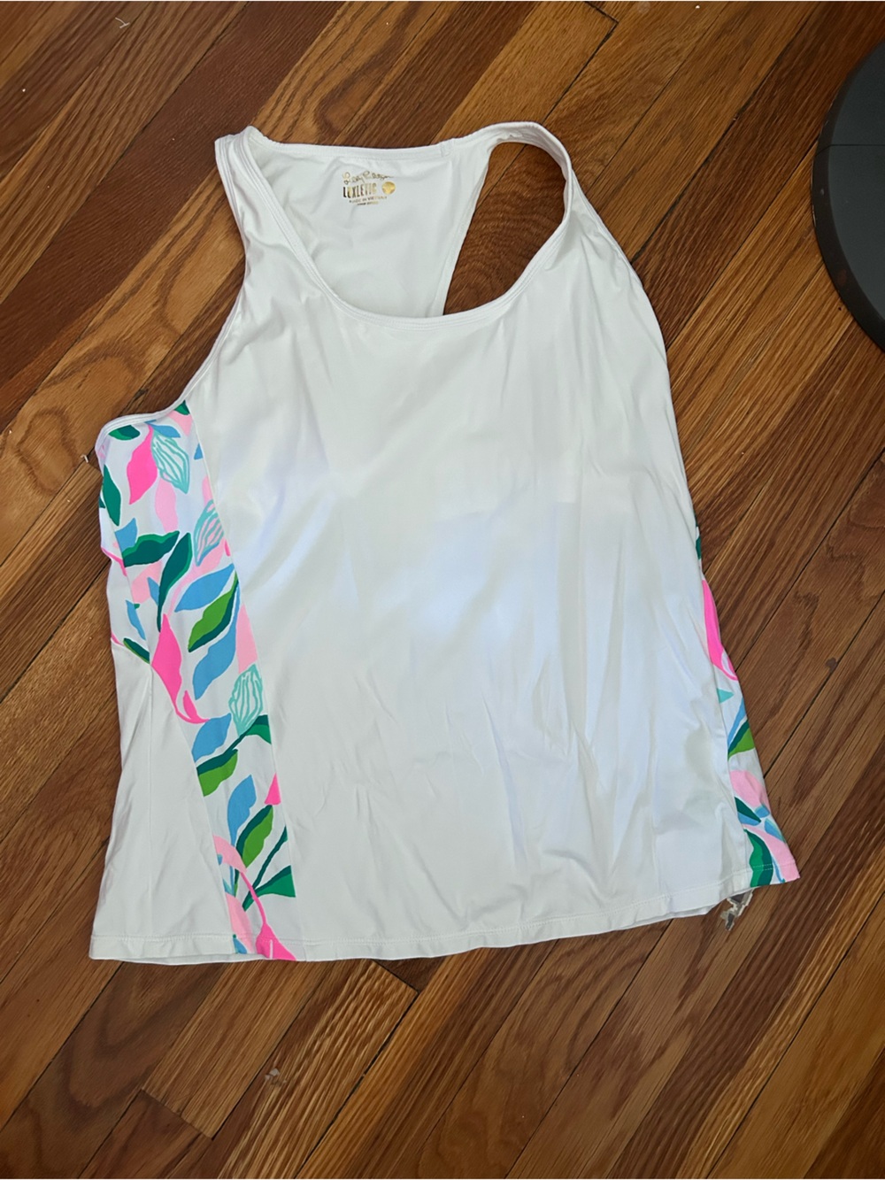 Lilly Pulitzer Women’s White Athletic Tank with Pink & Green Print